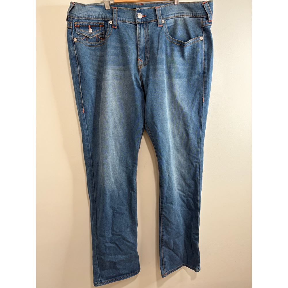 True Religion Ricky Relaxed Straight Jeans Mens 42 Blue Grunge Medium Wash